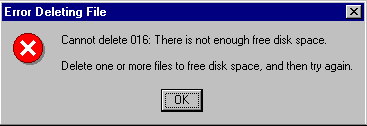 Deleting files from an almost full hard disk in Windows 95.